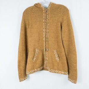 The‎ Alpaca Connection Handmade Full Zip Hooded Sweater Medium* Tan Boho Granola